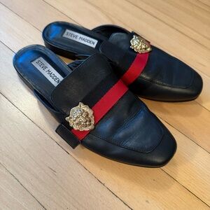 Steve Madden Black Slip-Ons with Red and Gold Detail